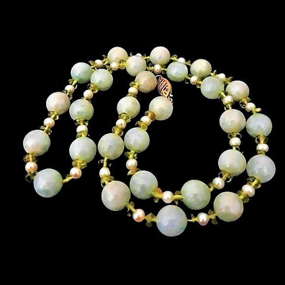 Vintage Jewelry - Vintage 14K Jade & Pearl Necklace